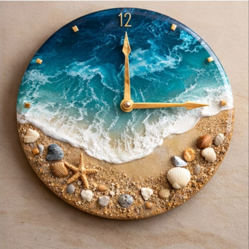 Reloj de resina con diseño de océano y playa